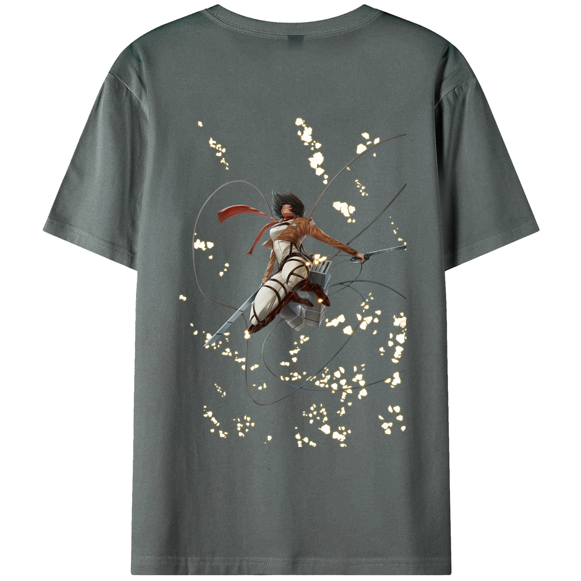 （画像用） 進撃の巨人 ミカサ·アッカーマン Attack on Titan Mikasa Ackerman 綿100％ メンズ半袖Tシャツ（バックプリント） 通気性
